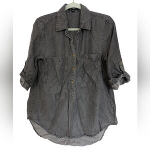 Velvet Heart Womens Shirt 3/4 Sleeve Button Down Neck Chambray Tencel Sz Sm Gray